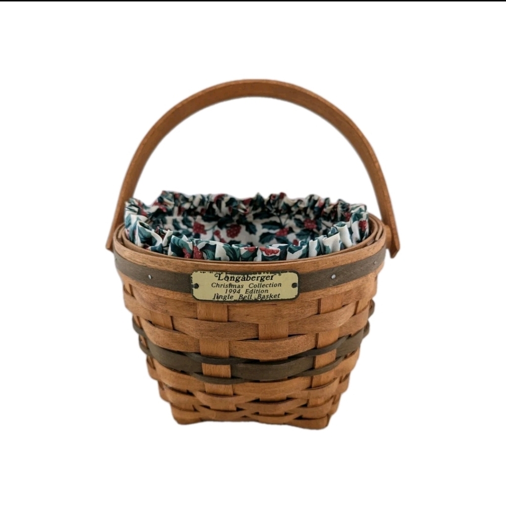 Longaberger Christmas Collection 1994 Edition Jingle Bell Basket W/ Fabric Liner